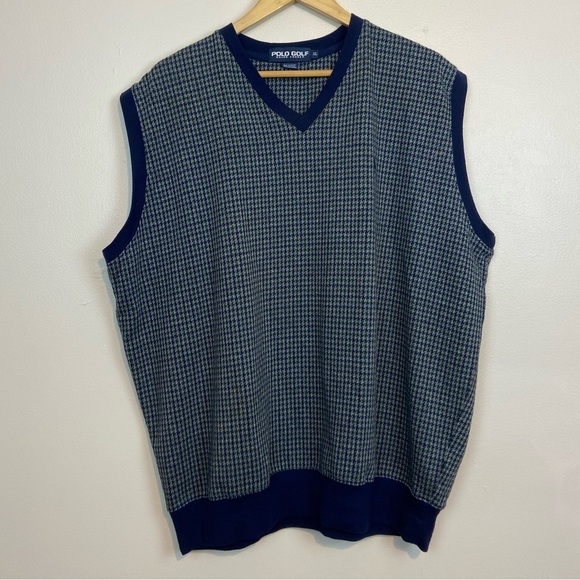 Vintage Polo Golf Ralph Lauren Houndstooth Sweater Vest – Navy & Green – XL - Picture 3 of 5